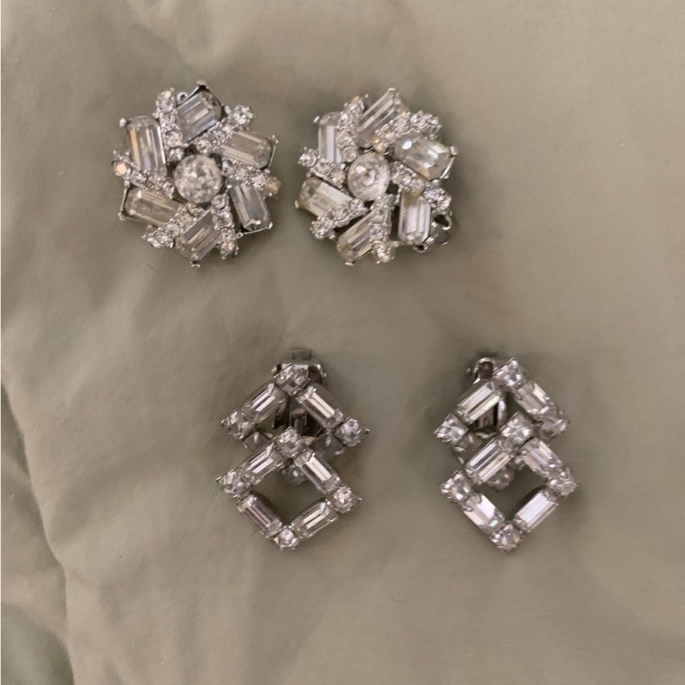 2-Pairs Vintage Rhinestone Earrings